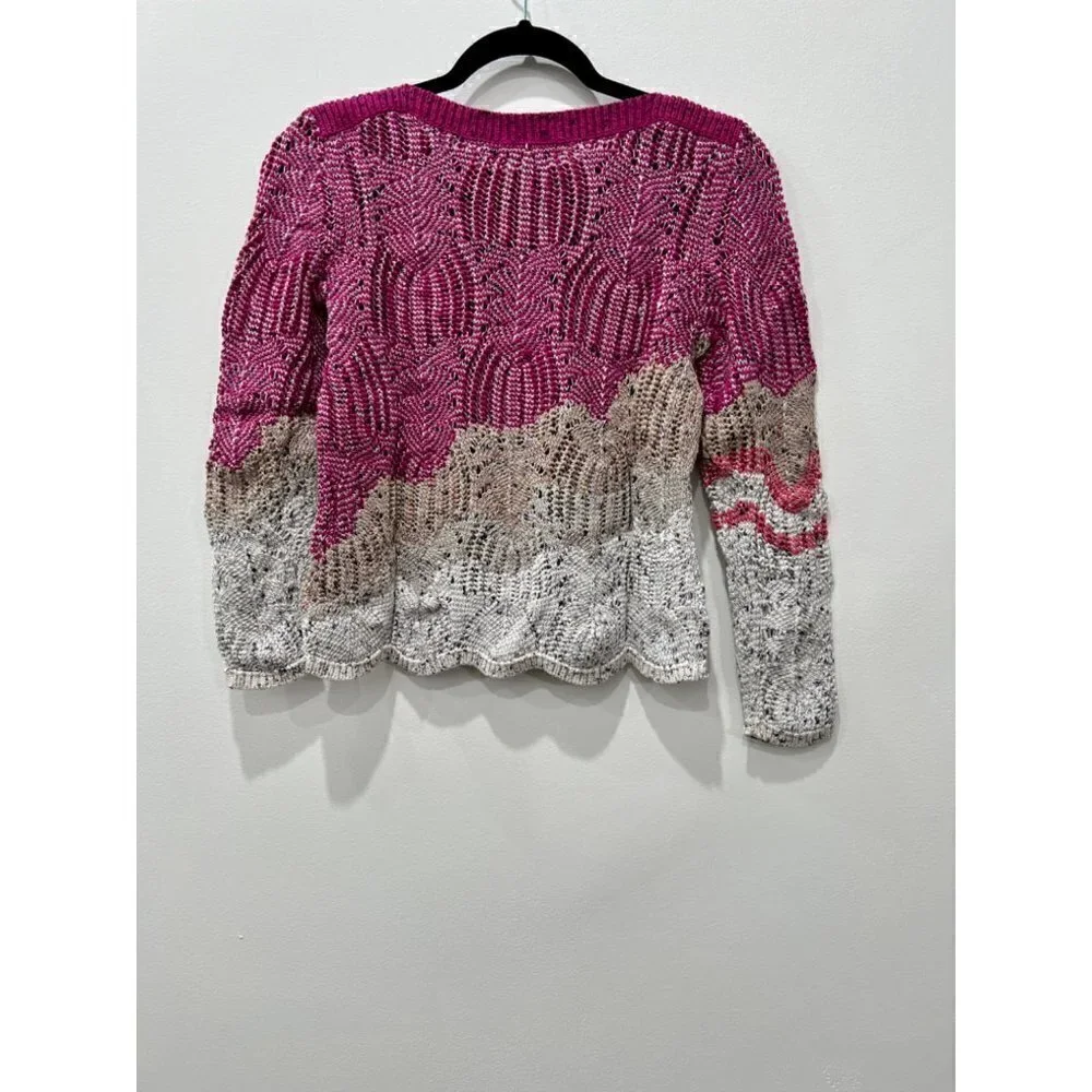 NEW Nic+Zoe Peak Mixed Stitch Knit Sweater, Size Petite P - Pink MSRP $150